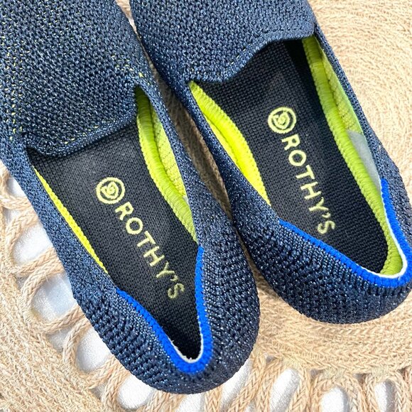 Rothy's Metallic Lattice Stitch Blue Green Loafers Kids 11 - Picture 7 of 9